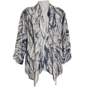 Studio Works Womens Cardigan Size Small Open Front 3/4 Sleeve Blue Gray Sheer